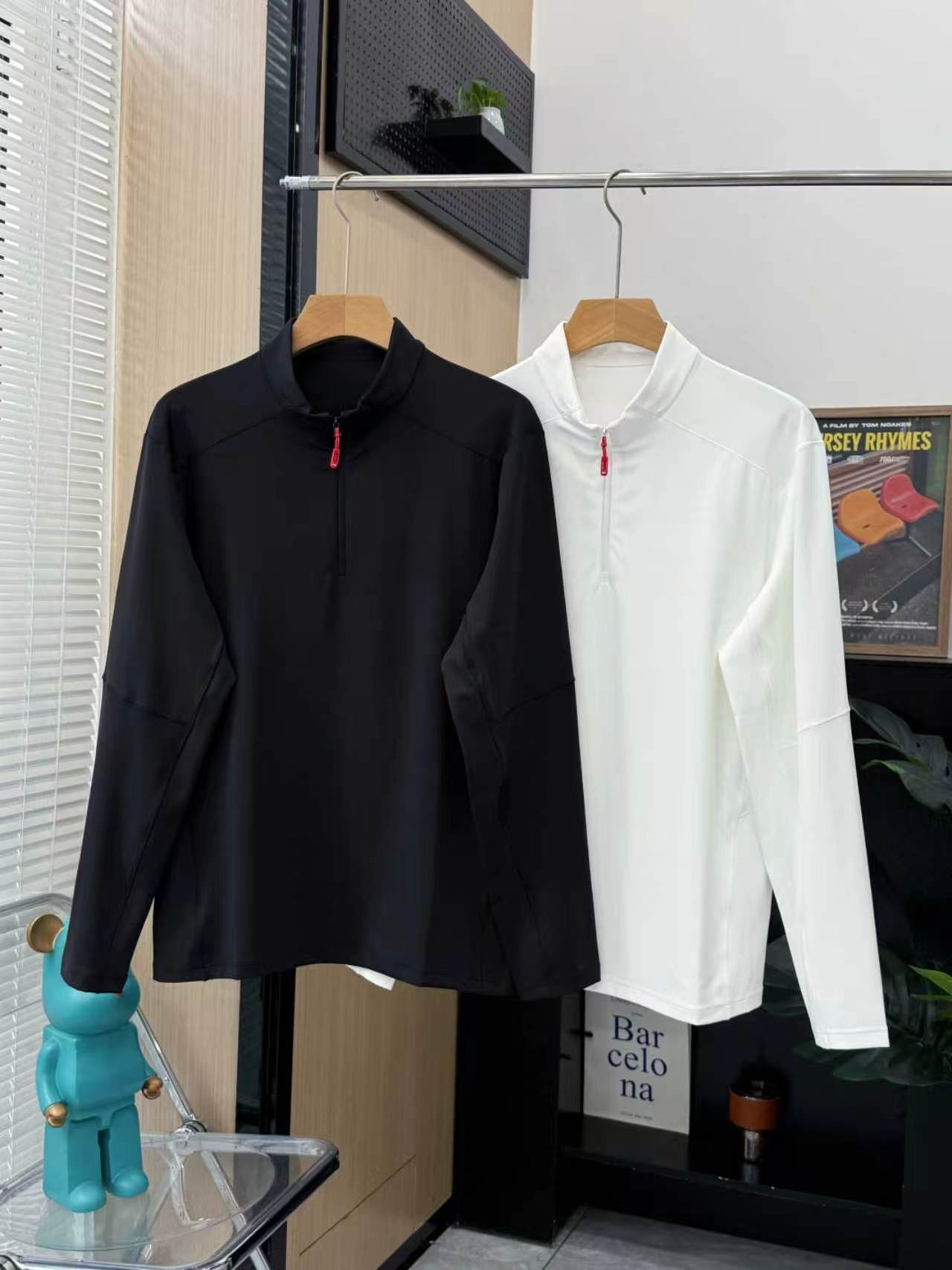 【Leifen】2713 Men's Half-Zip Stand Collar Long Sleeve T-Shirt, Spring/Autumn Solid Color, Quick-Drying, Breathable, Casual Sports Top