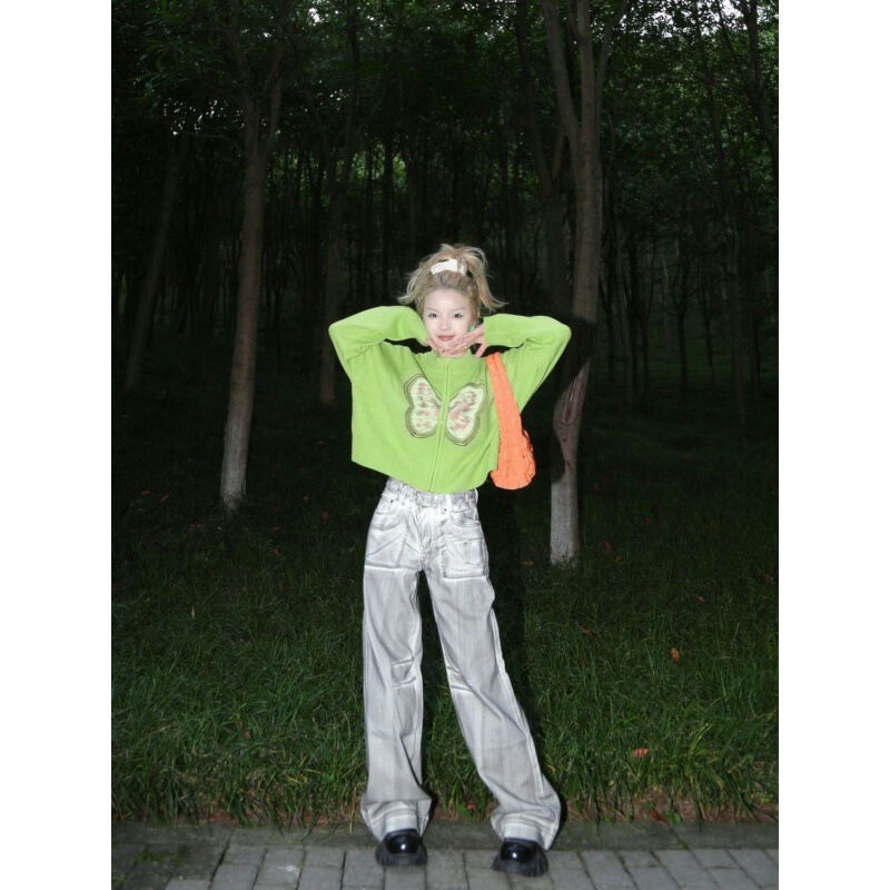 Millennium Spice Girl Old silver Low-rise Jeans Women's Spring and Autumn American-style Niche Street Straight-leg Wide-leg Long Pants