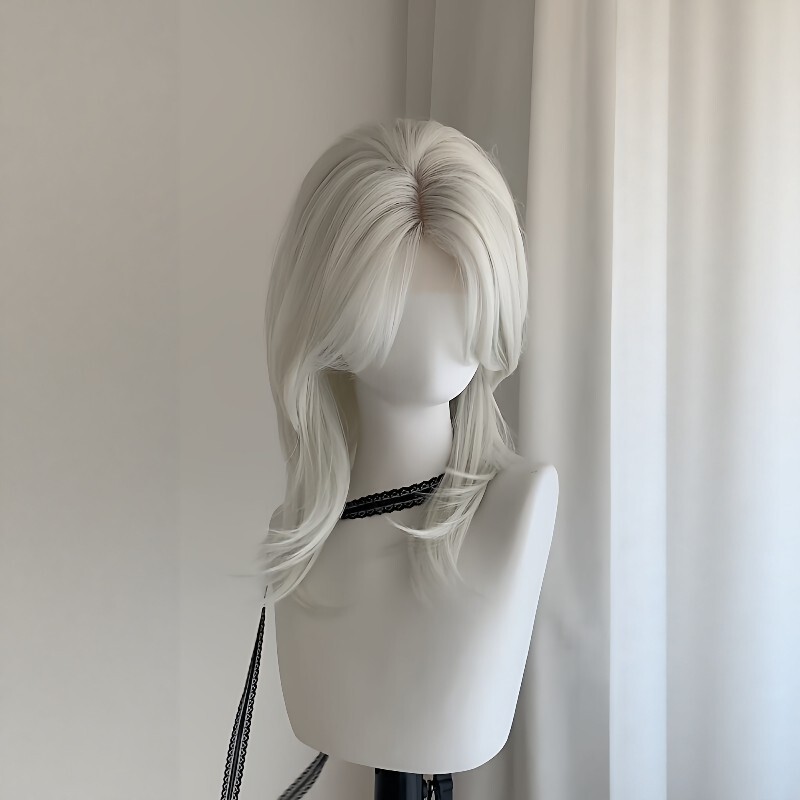 【Frost Moon】Silver Lace Front Wig with Middle Parting for Women, Suitable for Jetwind Cosplay, Versatile Layered Medium-Long Hair Full Wig 【Frost Moon】Silver Lace Front Wig with Middle Parting for Women, Suitable for Jetwind Cosplay, Versatile Layered Medium-Long Hair Full Wig