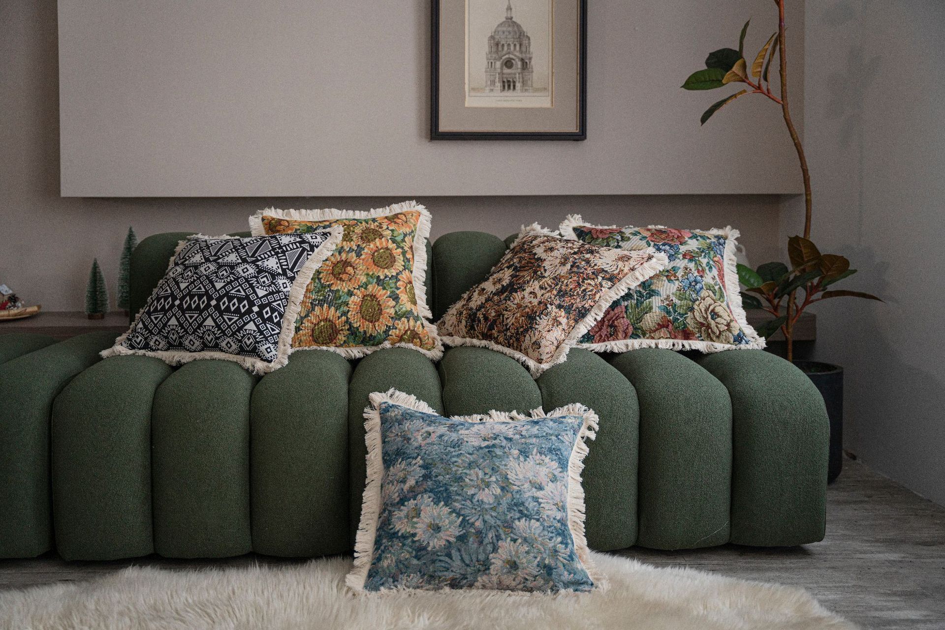 提花抱枕套+ 白须