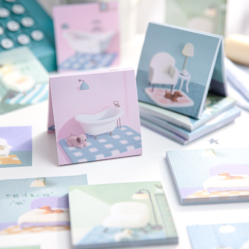 Mr. Paper Cartoon Double Enjoy Set Notas Notas creativas del mundo de terciopelo suelto Libro de notas de mano Base de notas de mensaje de estudiante Papel