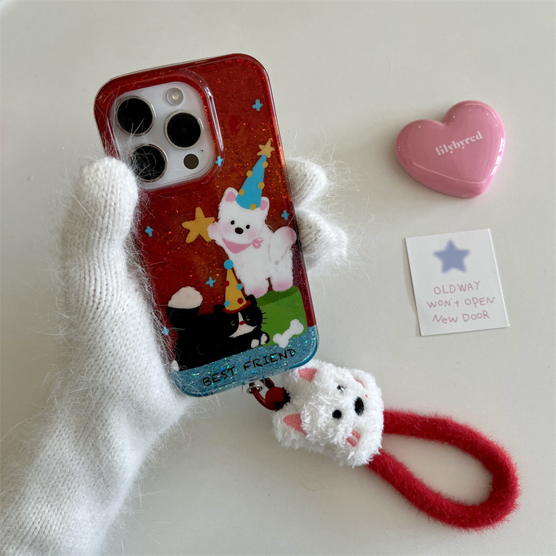 Divertido y lindo estrella cachorro gato para iphone16ProMax brillo en polvo 14 Apple 15 funda para teléfono 13 mujer