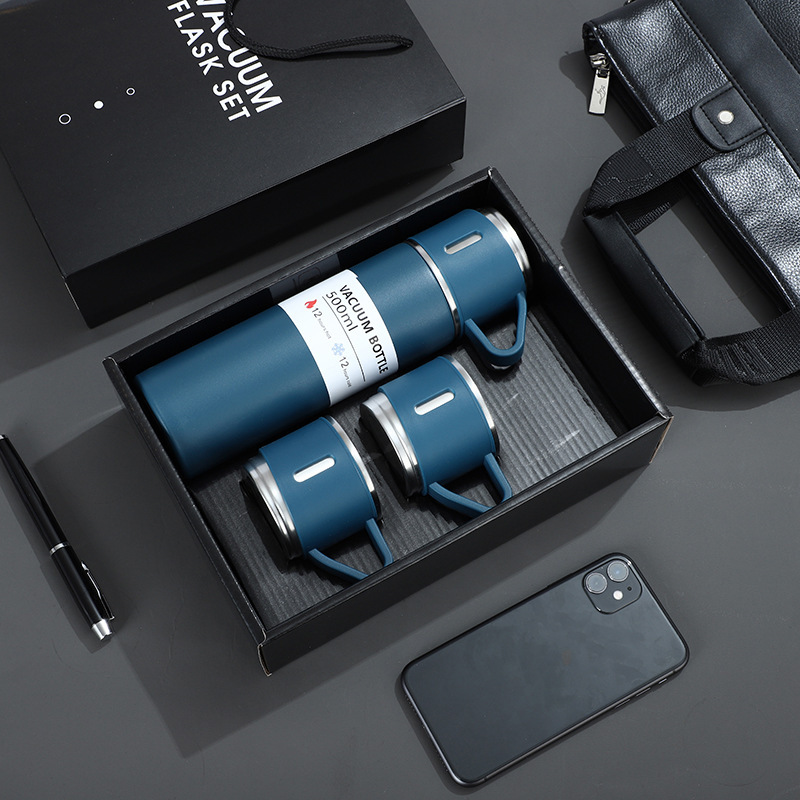 Taza de vacío de negocios de alta gama traje de tres tapas de doble uso taza de publicidad taza de agua de acero inoxidable taza de regalo puede ser logotipo personalizado