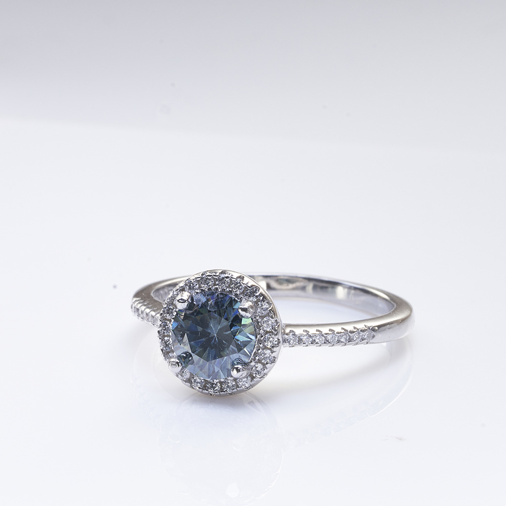 Anillo de plata esterlina 925 mujer 1 quilate anillo de diamante gris moissanite sobre de boda anillo de diamantes de tecnología moissanite transfronterizo