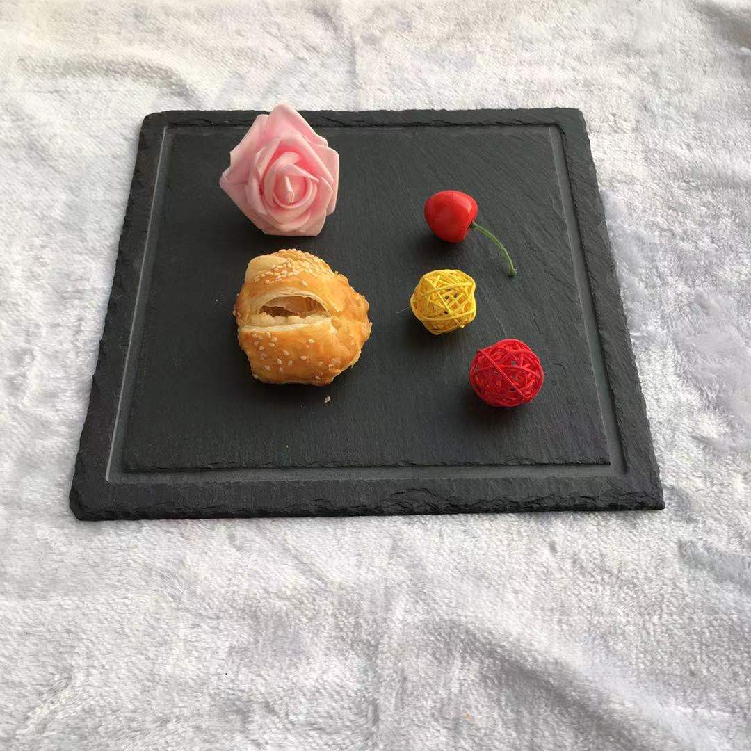 Japonés y coreano Placa de pizarra creativa restaurante occidental rectangular negro roca piedra placa swing sushi placemat placa