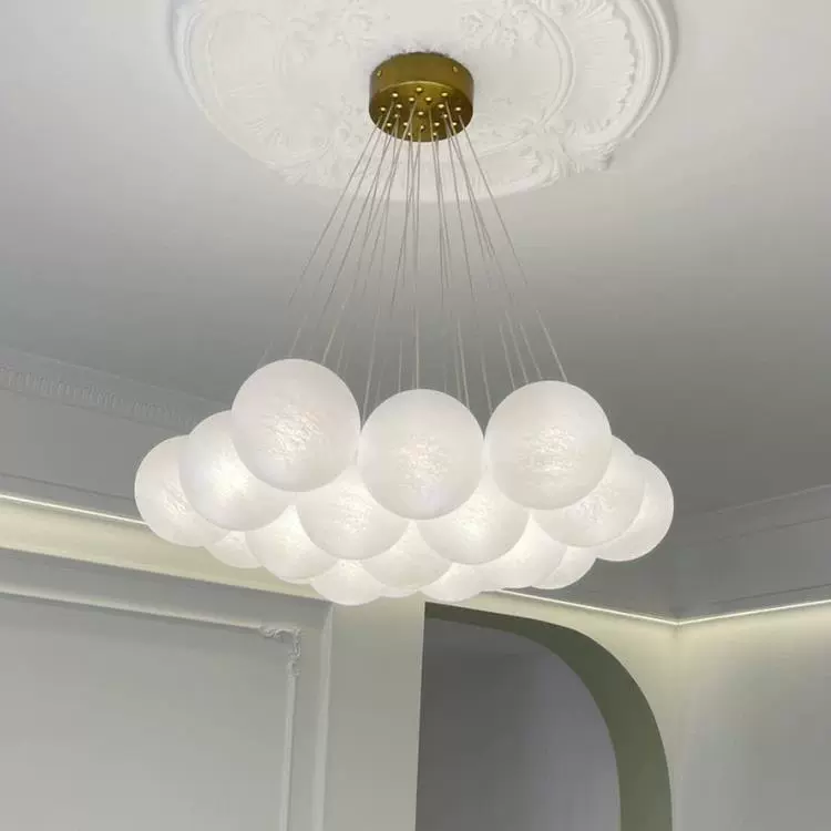 Round bulb, ceiling lamp, moon for living room, creative glass cream lights, french style, light luxury style