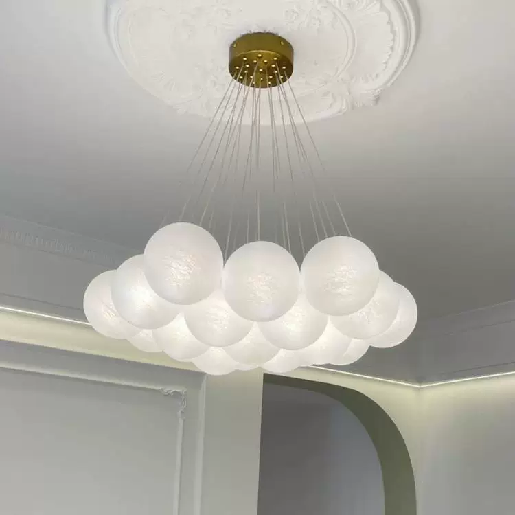 Round bulb, ceiling lamp, moon for living room, creative glass cream lights, french style, light luxury style