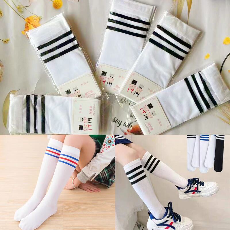 Children's High Socks Thin Velvet Three Stripes Student School Uniform Socks Dance Performance Clothing Socks Spring and Summer Breathable Stockings