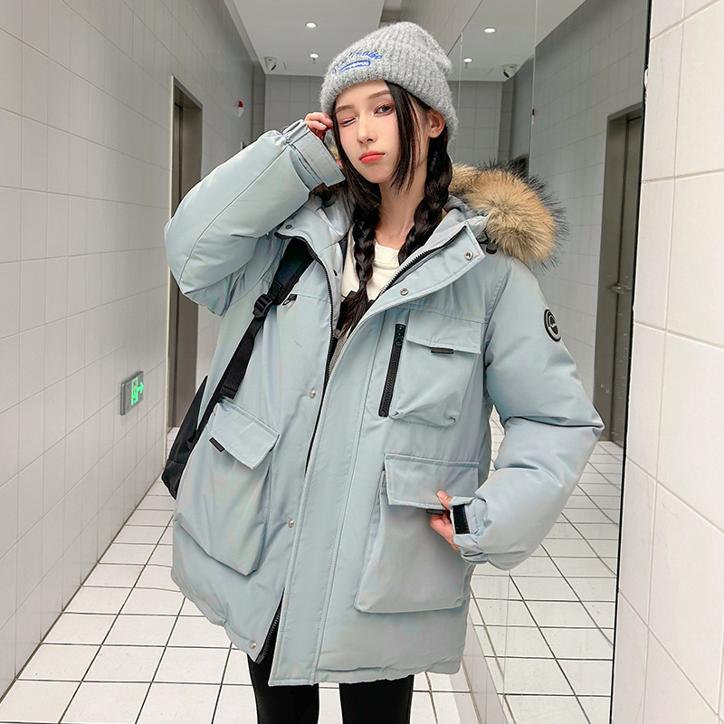 Herramientas de packer plumón chaqueta de algodón mujer 2025 invierno nuevo estilo largo medio de cuello de pelo grande con capuchón grueso abrigo de marea suelto image 8
