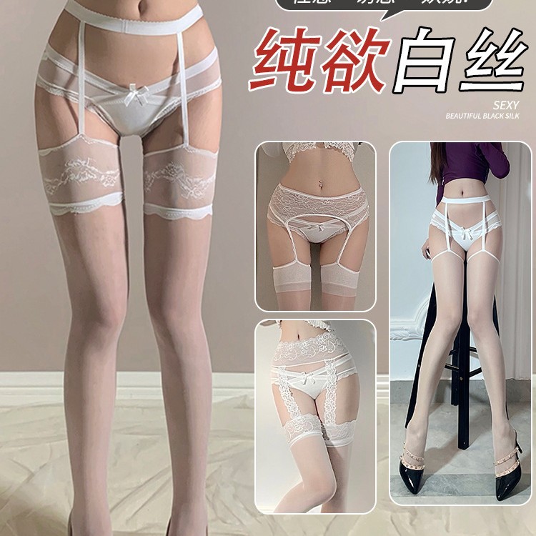 Sexy Red Side Sling Silk Stockings Over the Knee Emotional Black Silk Sling One-piece Stockings Net Red Slim Medium Stockings