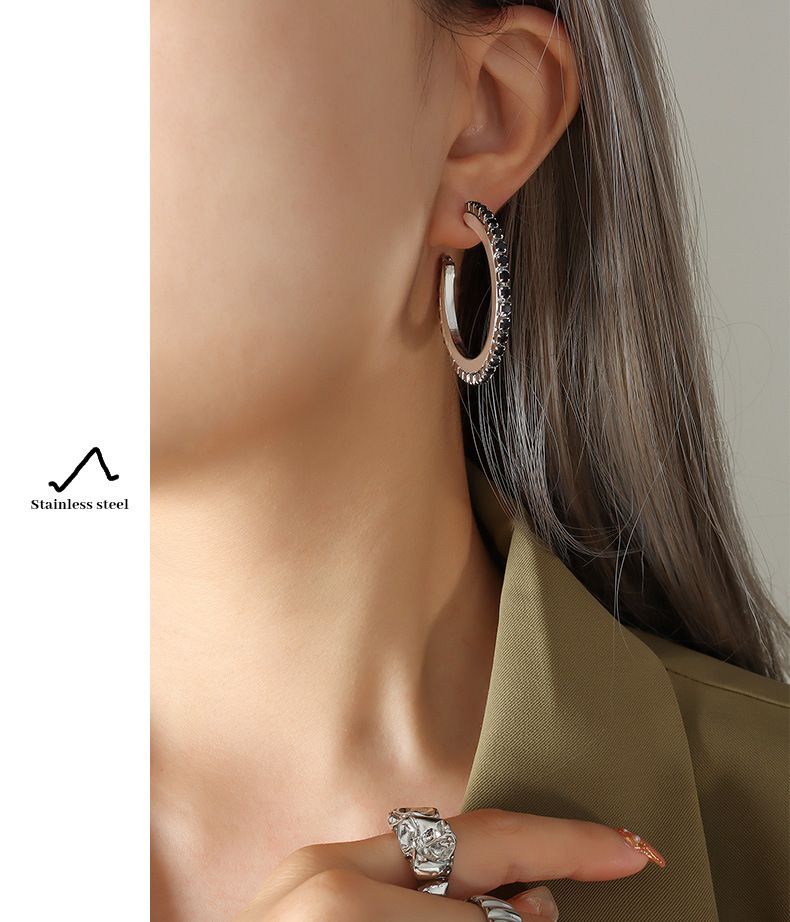 Fashion C Shape Titanium Steel Earrings Plating Inlay Zircon Stainless Steel Earrings