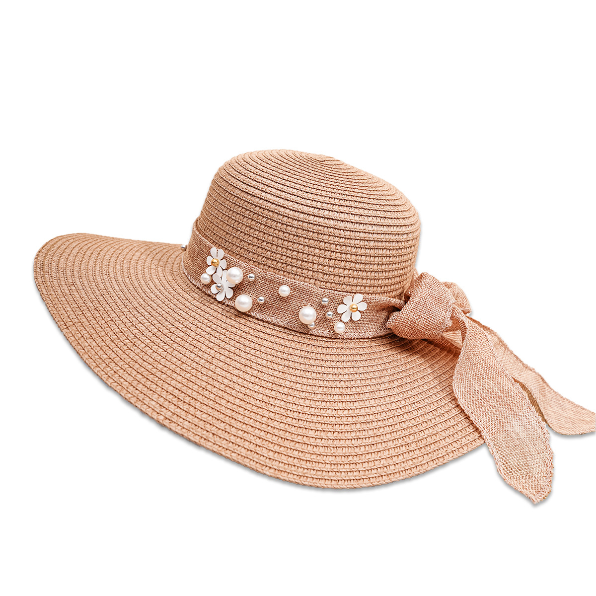 Korean Flower Hemp Strap Straw Hat Women Wide-brimmed Sunshade Cap display picture 4