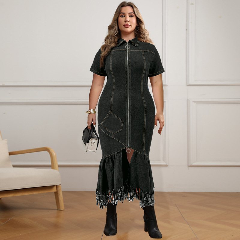 Women's Clothing Elegant Plus Size Women's Denim Dress Style Fashion For Formal & Casual For Women Striped Print Long_ecoleips.com