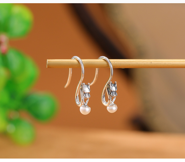 Bông tai móc bạc S925 hạt ngọc trai nước ngọt phong cách cổ điển họa tiết phượng hoàng — Mẫu phượng hoàng đỏ nam chi tiết 7