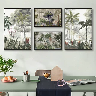 热带雨林简约挂画南洋风情客厅玄关植物壁画东南亚风格餐厅装饰画
