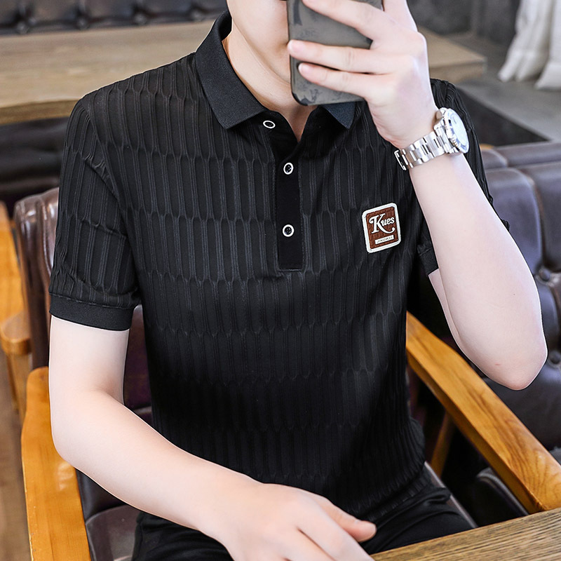 メンズ半袖Tシャツ2025春夏新作ラペルポロシャツ韓国風スリムフィット通気性インナーレイヤリングシャツ半袖|undefined