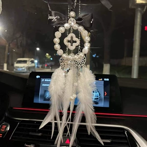 Internet Celebrity Goddess Car Pendant Car Hanging Jewelry Imitation Pearl Bear Love Star Four-leaf Clover Rearview Mirror Hanging Decoration