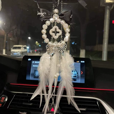 Internet Celebrity Goddess Car Pendant Car Hanging Jewelry Imitation Pearl Bear Love Star Four-leaf Clover Rearview Mirror Hanging Decoration