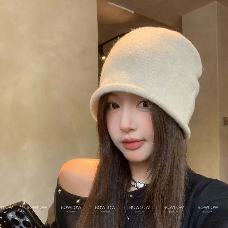 2025新款韩版百搭大头围保暖毛线帽女秋冬加厚显脸小抽绳堆堆冷帽|undefined