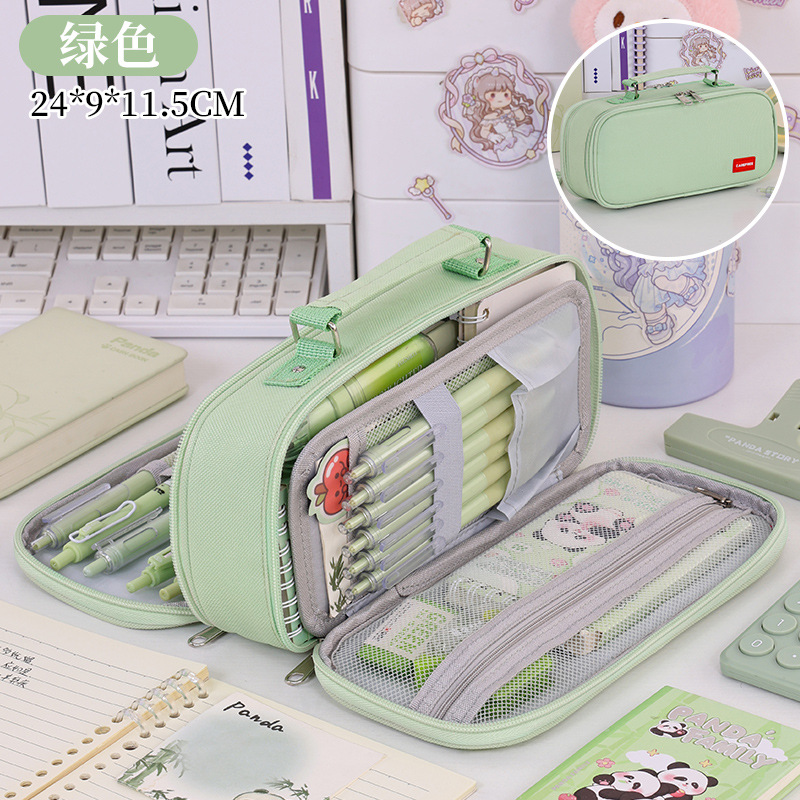Nuevos productos transfronterizos de doble rejilla doble cremallera bolsas de lápiz de gran capacidad de estudiantes caja de lápiz de mano caja de almacenamiento de papelería