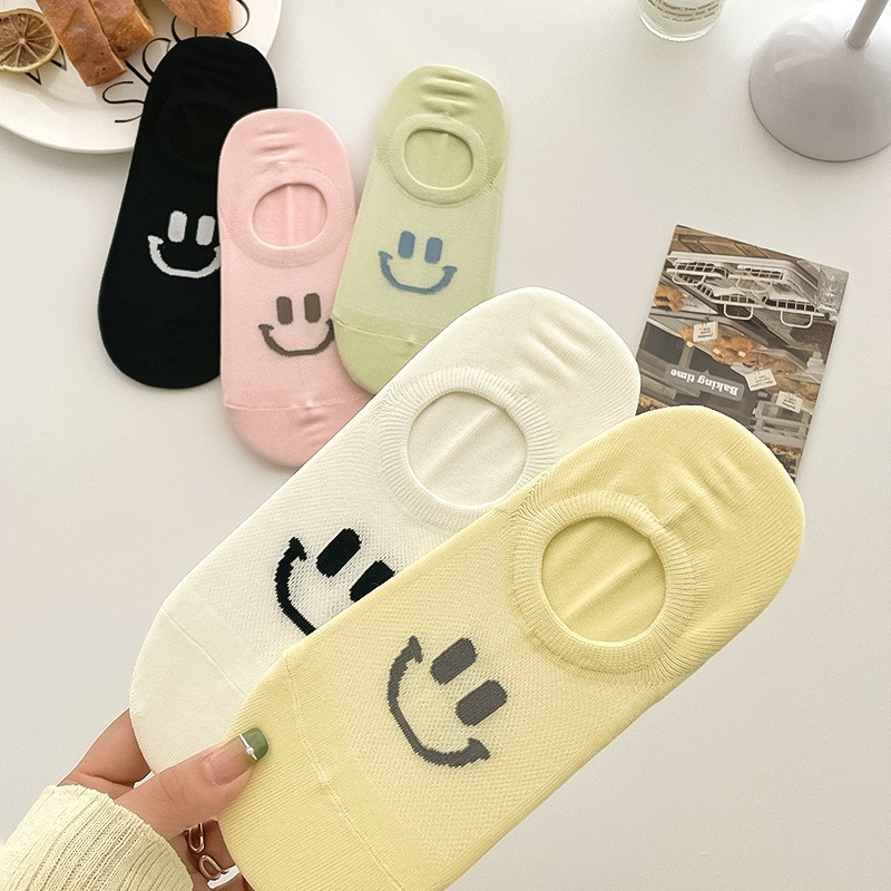 Calcetines invisibles de barco, calcetines de verano delgadas, mallas transpirables, sonrientes, calcetines cortos, calcetines de mujer al por mayor.