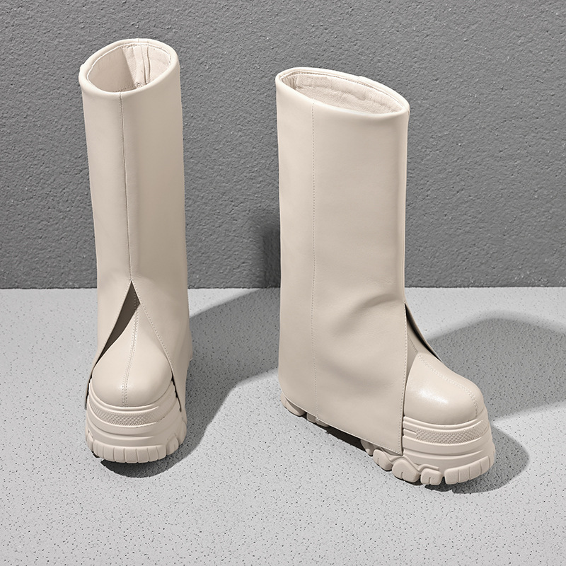 Boot nữ cổ cao ôm bắp chân đế dày gót 12 cm phong cách Anh quốc — Đen nhung chi tiết 9