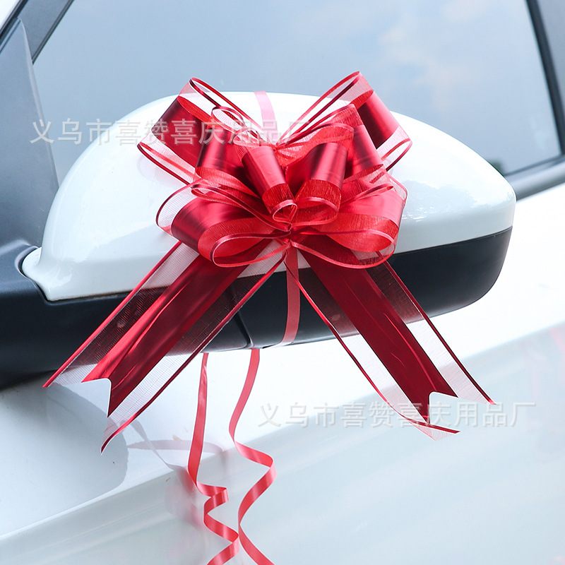 哑光酒红雪纱婚车拉花大号礼盒蝴蝶结汽车把手交车新车手拉花