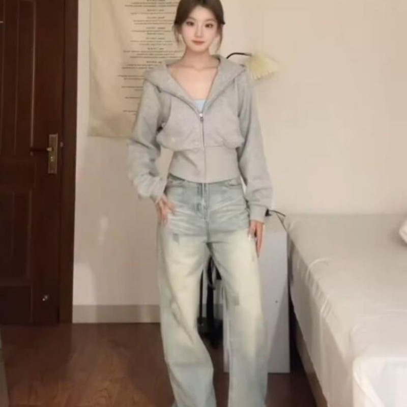 收腰显瘦拉链连帽宽松休闲卫衣女2025春秋新款运动外套开衫上衣潮|undefined