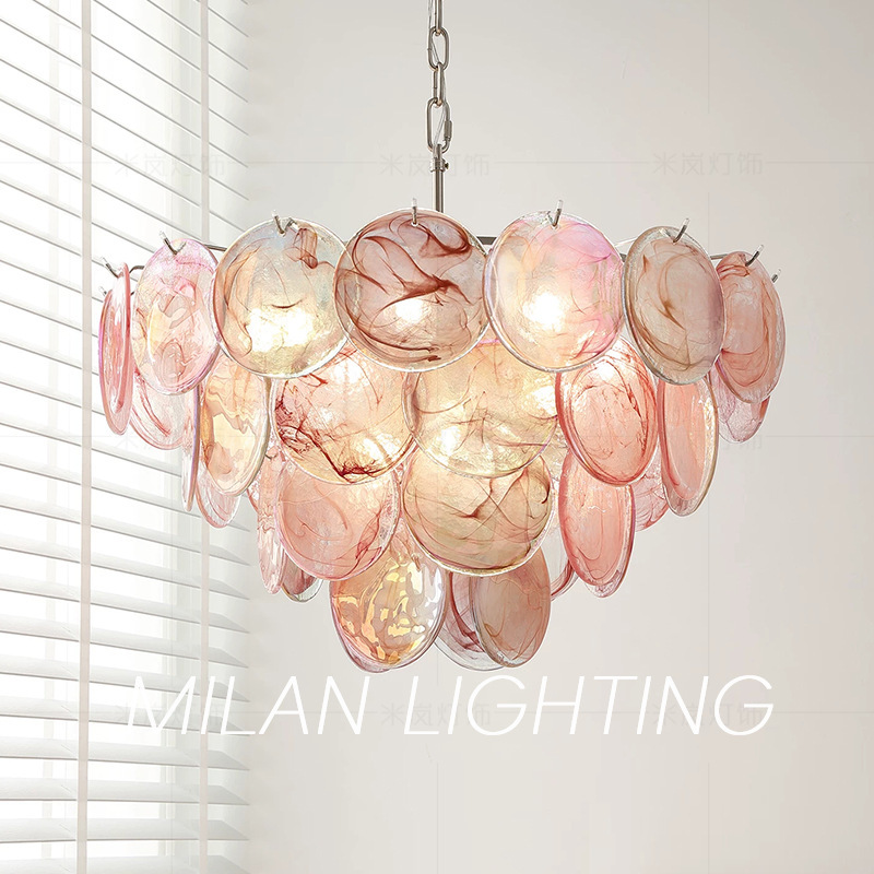 Trendy Luxury French-Style Living Room Lamp, Cream-Colored Murano Dining Room and Bedroom Lamp, Cloud-Shaped Handmade Glass Chandelier