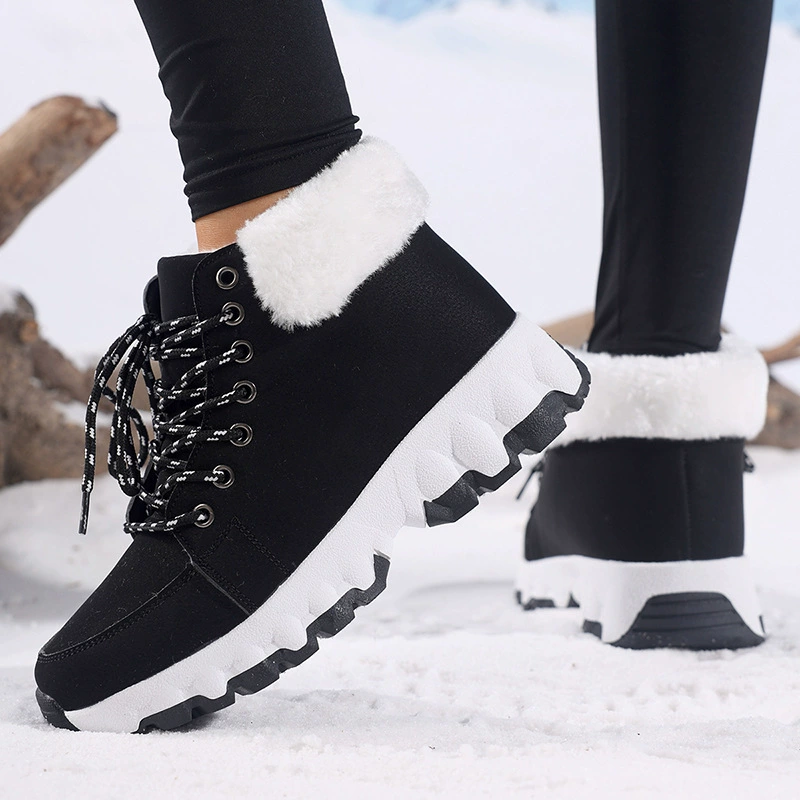 Трансграничная модная повседневная обувь среднего размера плюс бархатные хлопковые туфли трансграничная уличная теплая зимняя обувь черного цвета в смешанном готовом стоке простая