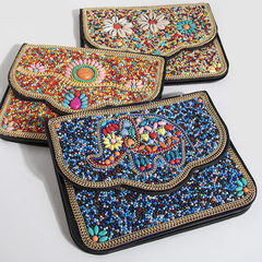 波西米亞風包米珠民族風挎包貝殼手機包花朵PU旅拍單肩斜挎女方包