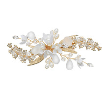 新款仙美花朵水晶发夹女韩式新娘饰品头饰创意磨砂玻璃珍珠侧边夹