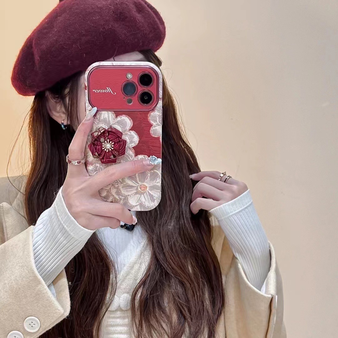 Ins pintura al óleo retro flores tridimensionales para 16ProMax nuevo iPhone 15Pro Apple 13 funda para teléfono móvil 12