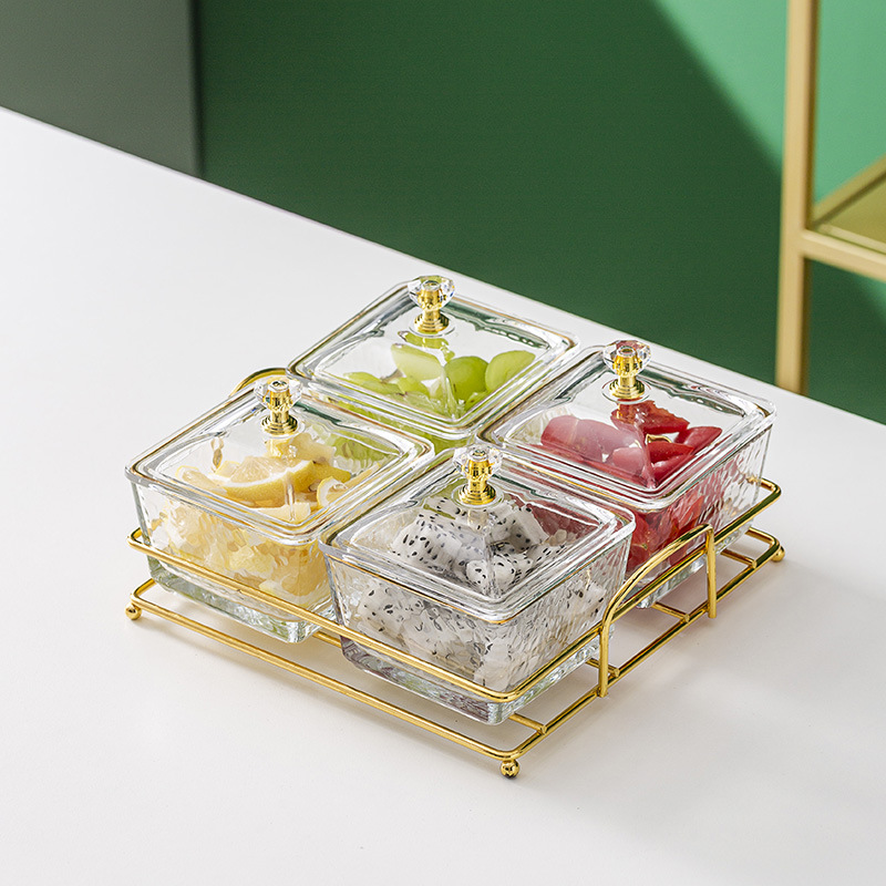 Vidrio separado fruta plato comercial merienda plato bar pie baño Club KTV rejilla plato con tapa