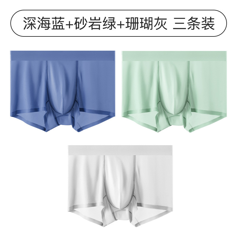 Ropa interior de hombre de seda de hielo sin costuras color puro ultrafino de verano seda de morera transpirable antibacteriano cintura media ropa interior cómoda para hombres