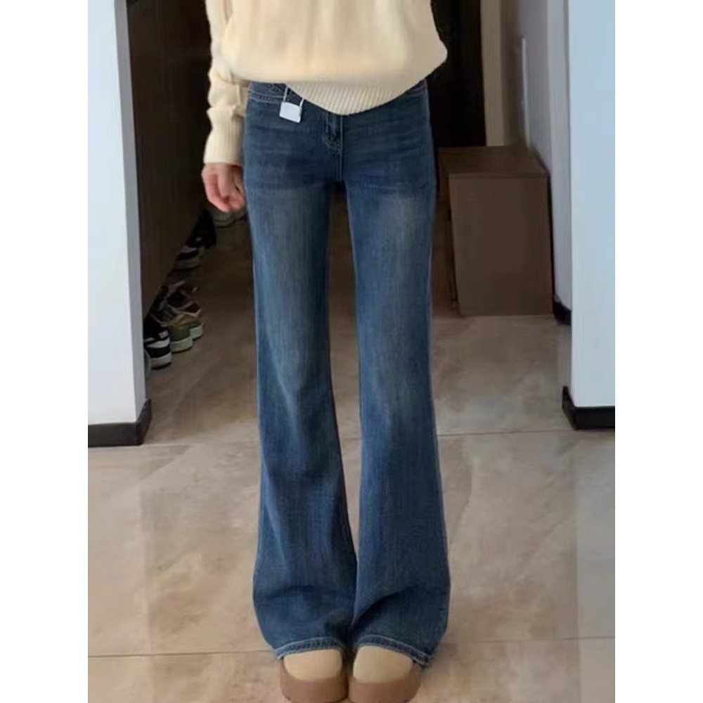 Micro-Flared Straight-Leg Jeans for Women 2025 Autumn Plus Size High-Waisted Stretchy Hip-Covering Slimming Bell-Bottom Pants