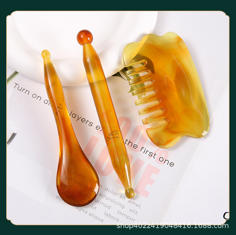 Resin Gua Sha 8 Piece Set Meridian Massage Tool Kit with Gua Sha Board Comb and Body Brush for Wellness Care preparation