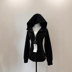 山东即墨卫衣上衣女暗黑色2025新款韩系百搭掐腰减龄秋季显瘦外套