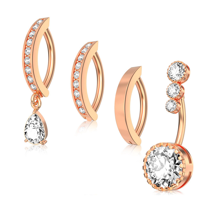 Modischer europäischer, kreativer Wassertropfen-Zirkonia-Anhängerring aus Edelstahl – vielseitiges Bauchnabelpiercing-Schmuckset, einfach zu tragen_voghion.com