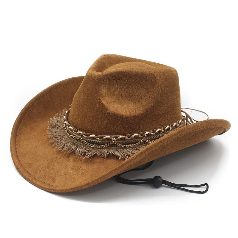 Amazon Lazada Cross-Border Tassel Accessories Xizang Hat Retro European and American Western Cowboy Hat Suede Felt Hat