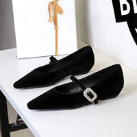 3686-K208 French style Western velvet straight buckle strap with pointed shallow mouth, exquisite rhinestone buckle slope, single order shoes for women