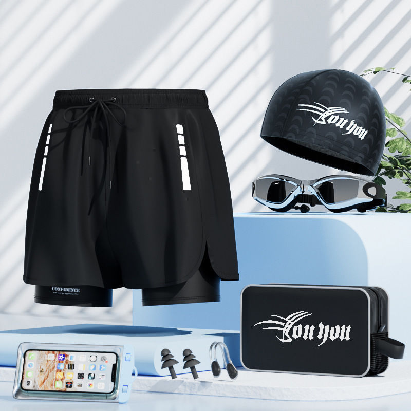 블랙 [수영모 + 수영고글 + 수영가방 + 코클립 귀마개 + 휴대폰가방]