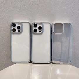 适用型号苹果IP15高端哑光镀抖音暴款透明TPU银色边框素材手机壳