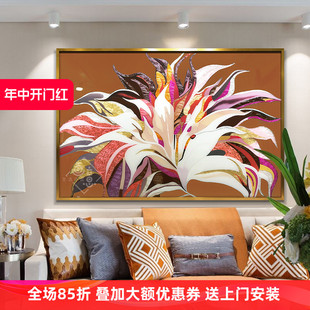 Hand-Painted Enamel Decorative Painting American Accessible Luxury Restaurant Hanging Painting Living Room Sofa Background Wall Banner Mural Lily Flower