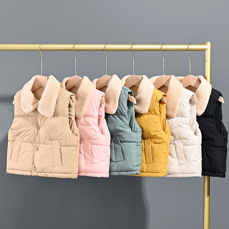Chaleco de algodón para niños otoño y invierno grueso chaleco de cachemira para niñas hombro chaleco de color sólido chaleco casual para niños