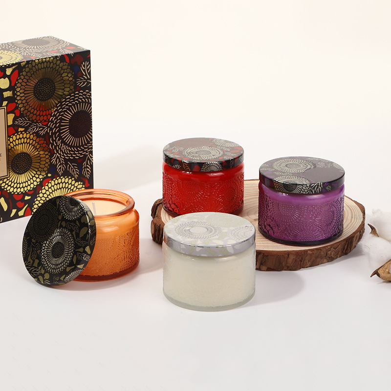 Engraved Glass Cup Creative Aroma Candle, Smokeless Handmade Soy Wax Aromatherapy Candle Gift, Wholesale for Overseas Foreign Trade