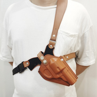 New tactical shoulder revolver 10mm chest hanging pistol bag western Denim outdoor cowhide ZP-5 small moon holster