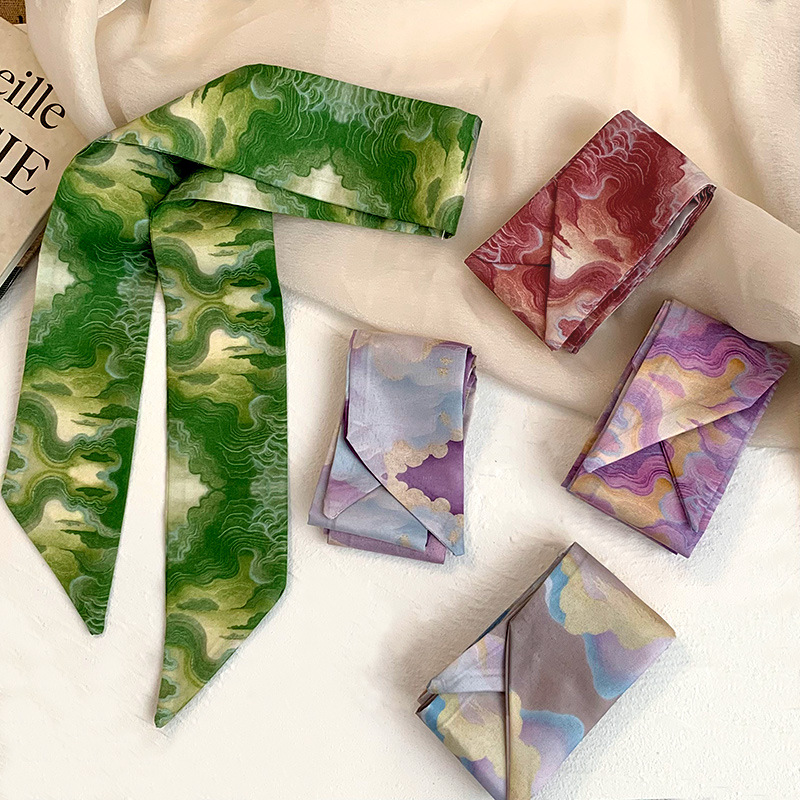 Pañuelo de seda, banda larga, sensación de alta calidad, nuevo bolso atado, decoración de cinta, bufanda, estilo antiguo, tinta, turbante, cinta para el cabello, accesorios para el cabello