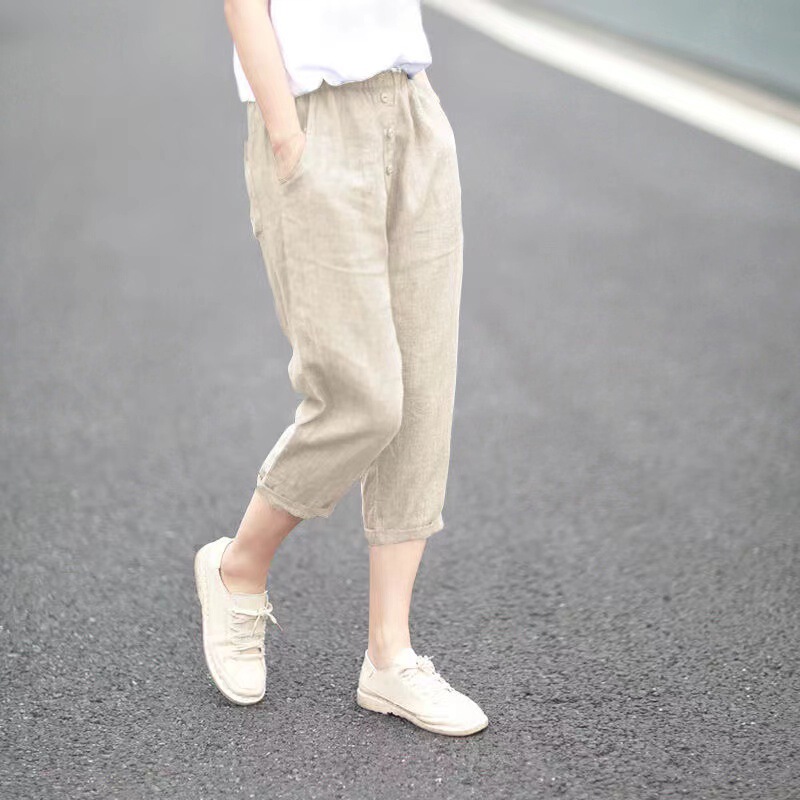 Japanese Original Single Foreign Trade Linen Capri Pants Loose Casual Leg Cotton Linen Hallen Pants for Women Japanese Original Single Foreign Trade Linen Capri Pants Loose Casual Leg Cotton Linen Hallen Pants for Women