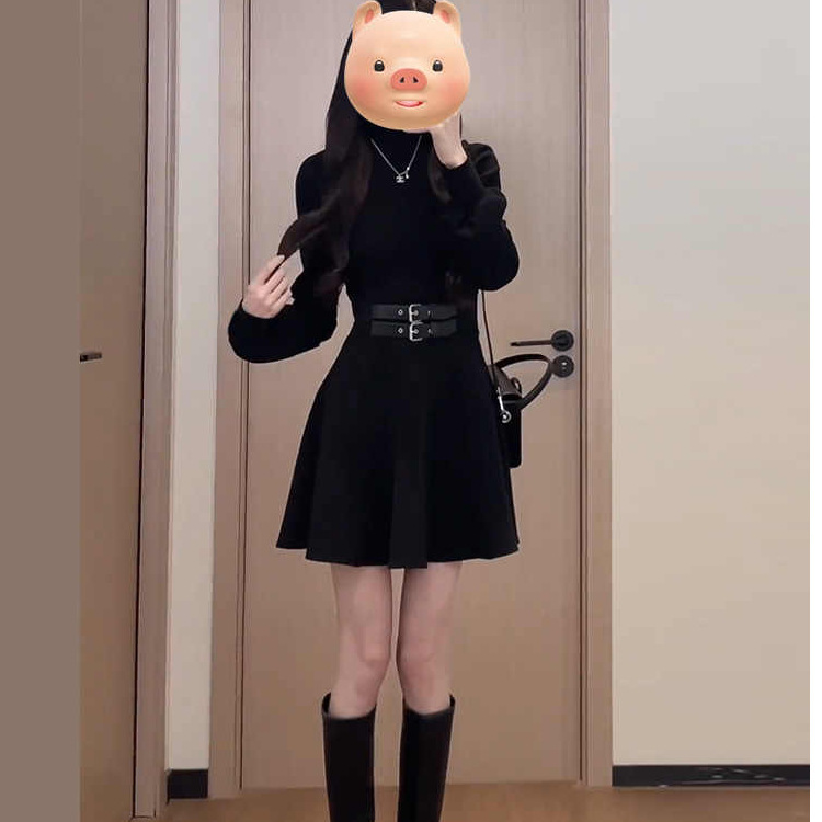 早秋法式黑色内搭连衣裙子女秋冬装2025新款小个子掐腰气质小黑裙|undefined